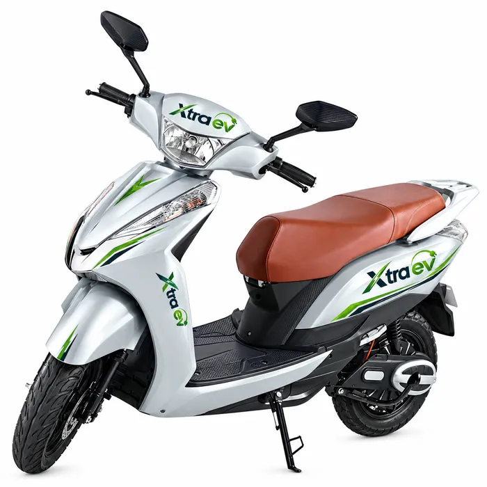 White XtraEV Lite electric scooter with brown seat