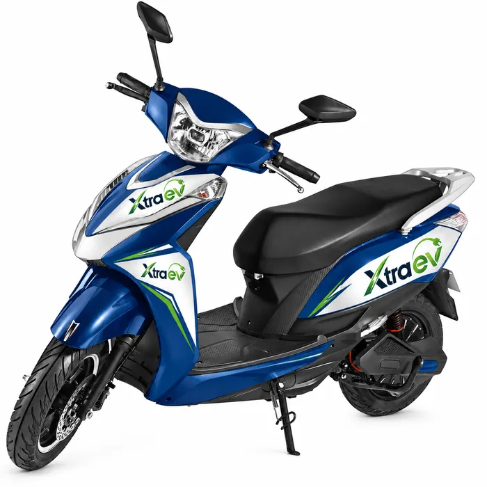 Blue and white XtraEV Pro Cargo electric scooter